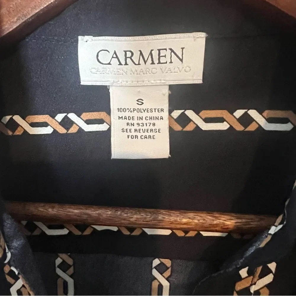 Carmen Marc Valvo Button Up Long Sleeve Chain Link Print Blouse Top - Picture 5 of 5